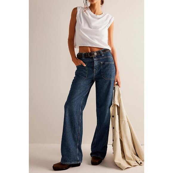 Women's High Waisted Straight Leg Baggy Jeans Casual Trendy Cargo Pants - Picture 4 of 5